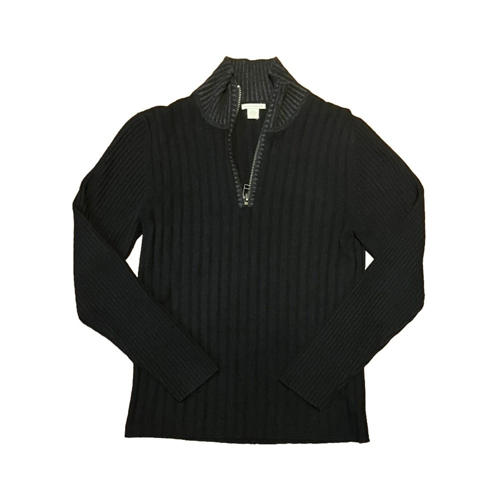 White Warren 100% Cashmere Sweater Quarter Zip Ribbed Black Men’s Size Medium